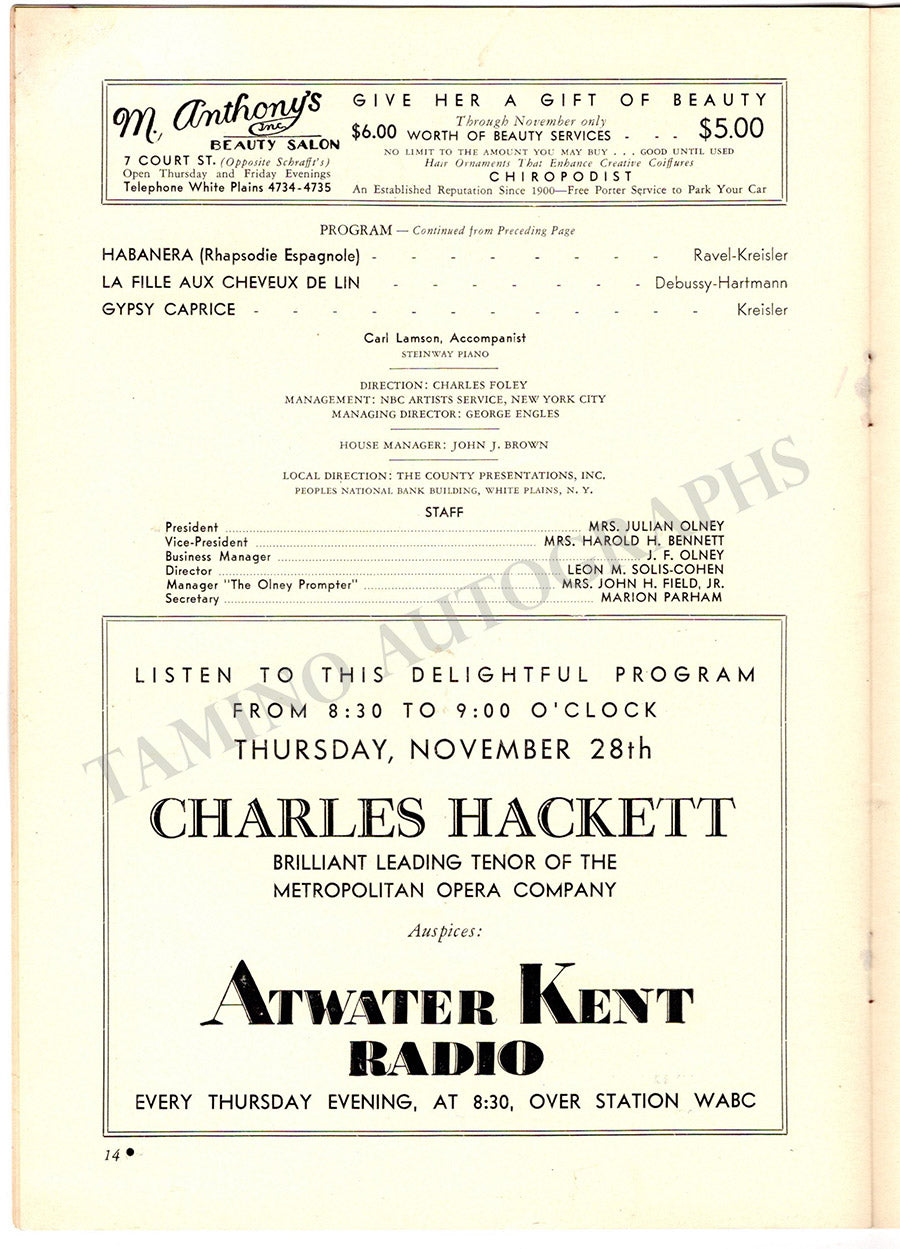 Kreisler, Fritz - Signed Program New York 1935