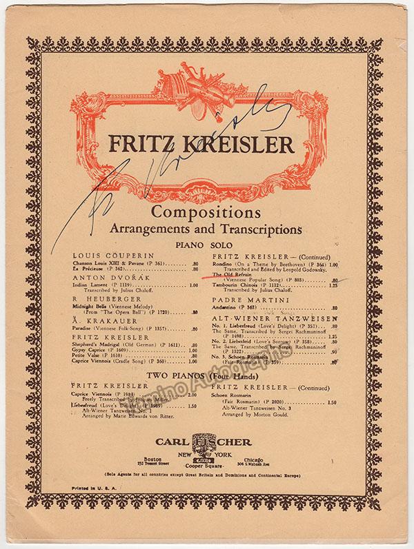 Kreisler, Fritz - Signed Score