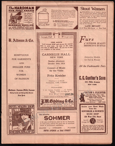 Kreisler, Fritz - Concert Program Carnegie Hall 1919