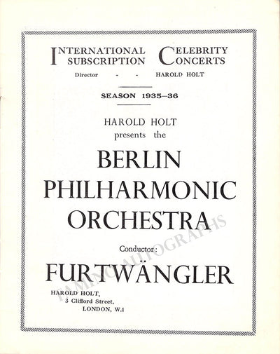 Furtwangler, Wilhelm - Concert Program London 1935-1936