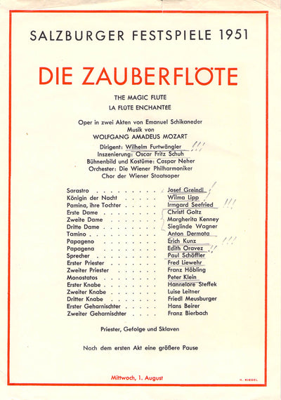 Furtwangler, Wilhelm - Program The Magic Flute Salzburg 1951