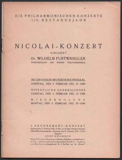 Furtwangler, Wilhelm - Concert Programs Vienna 1950-1952