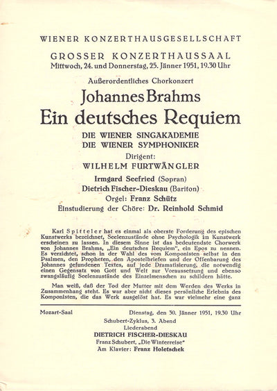 Furtwangler, Wilhelm - Concert Program Vienna 1951