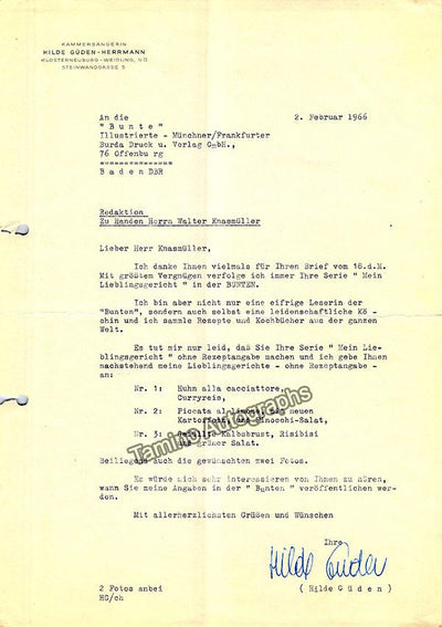 Gueden, Hilde - Typed Letters Signed +  Signed Photo