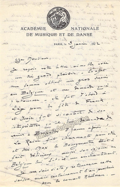 Grovlez, Gabriel - Autograph Letter Signed 1922