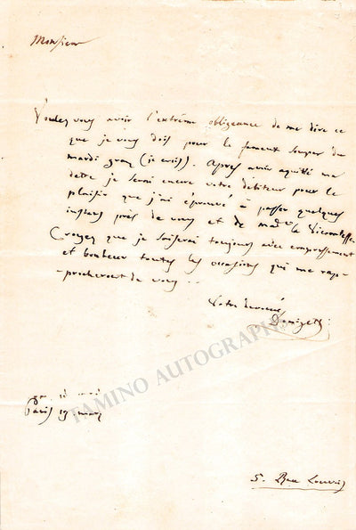 Donizetti, Gaetano - Autograph Letter Signed 1839