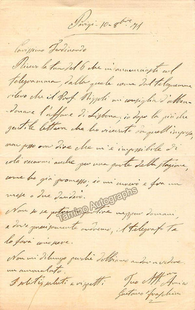 Fraschini, Gaetano - Autograph Letter Signed 1871
