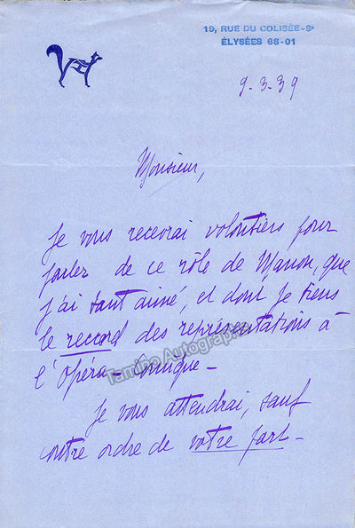 Vix, Genevieve - Autograph Letter Signed