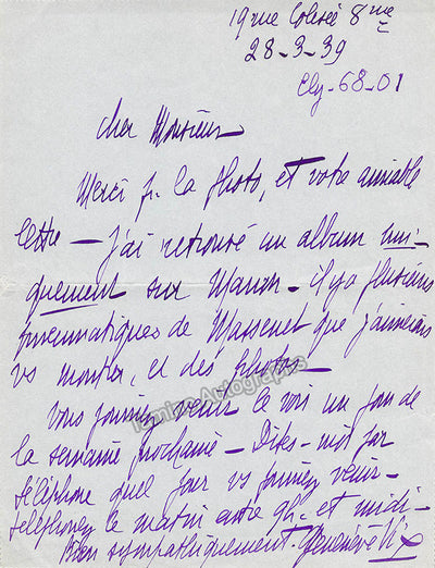 Vix, Genevieve - Autograph Letter Signed 1901