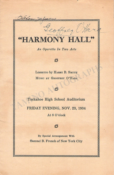 O'Hara, Geoffrey - Signed Program New York 1934