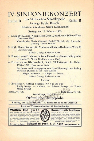 Kulenkampff, Georg - Concert Program Dresden 1933