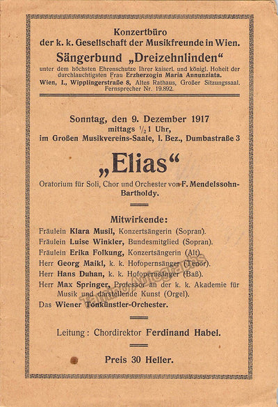 Duhan, Hans - Maikl, Georg - Signed Program Vienna 1917
