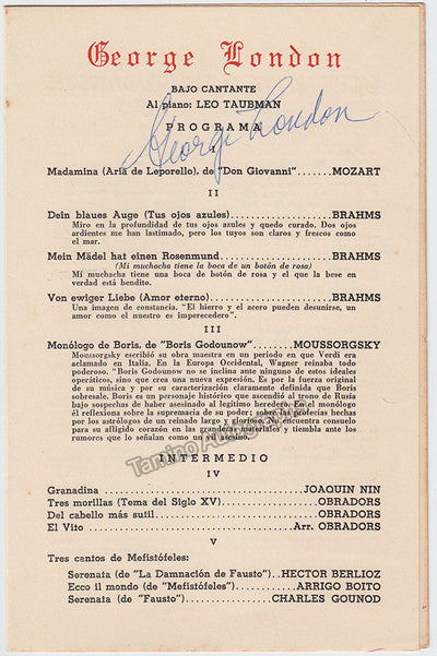 London, George - Signed Program Havana 1954