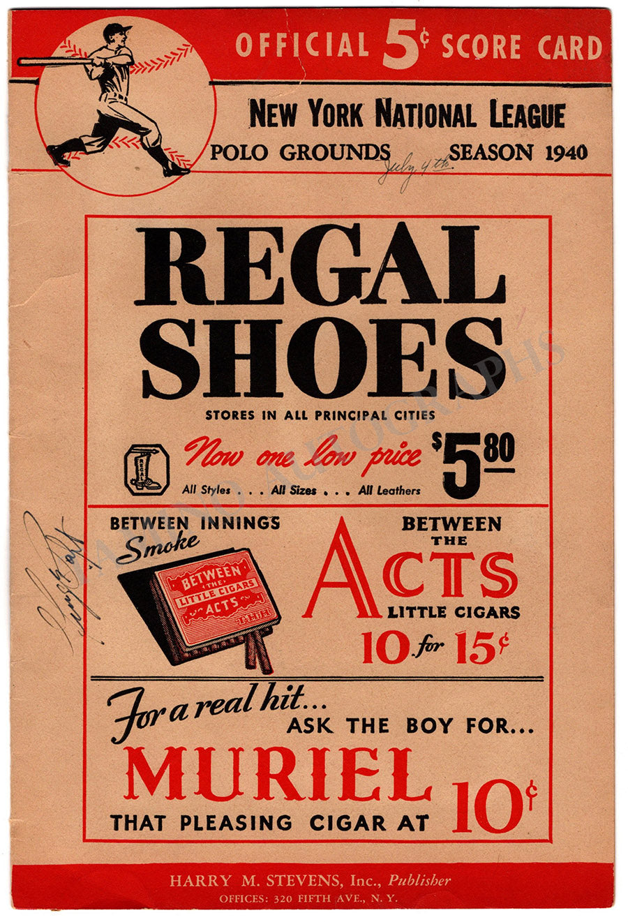 George Raft Autograph Signed Score Card – Tamino