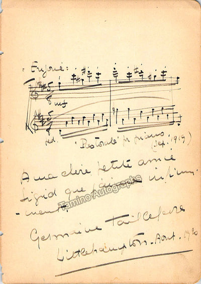 Tailleferre, Germaine - Autograph Music Quote Signed 1920
