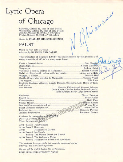 Ghiaurov, Nicolai - Chauvet, Guy - Guiot, Andrea - Signed Cast Page Faust 1963