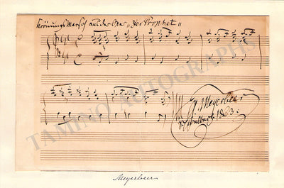Meyerbeer, Giacomo - Autograph Music Quote Signed 1863
