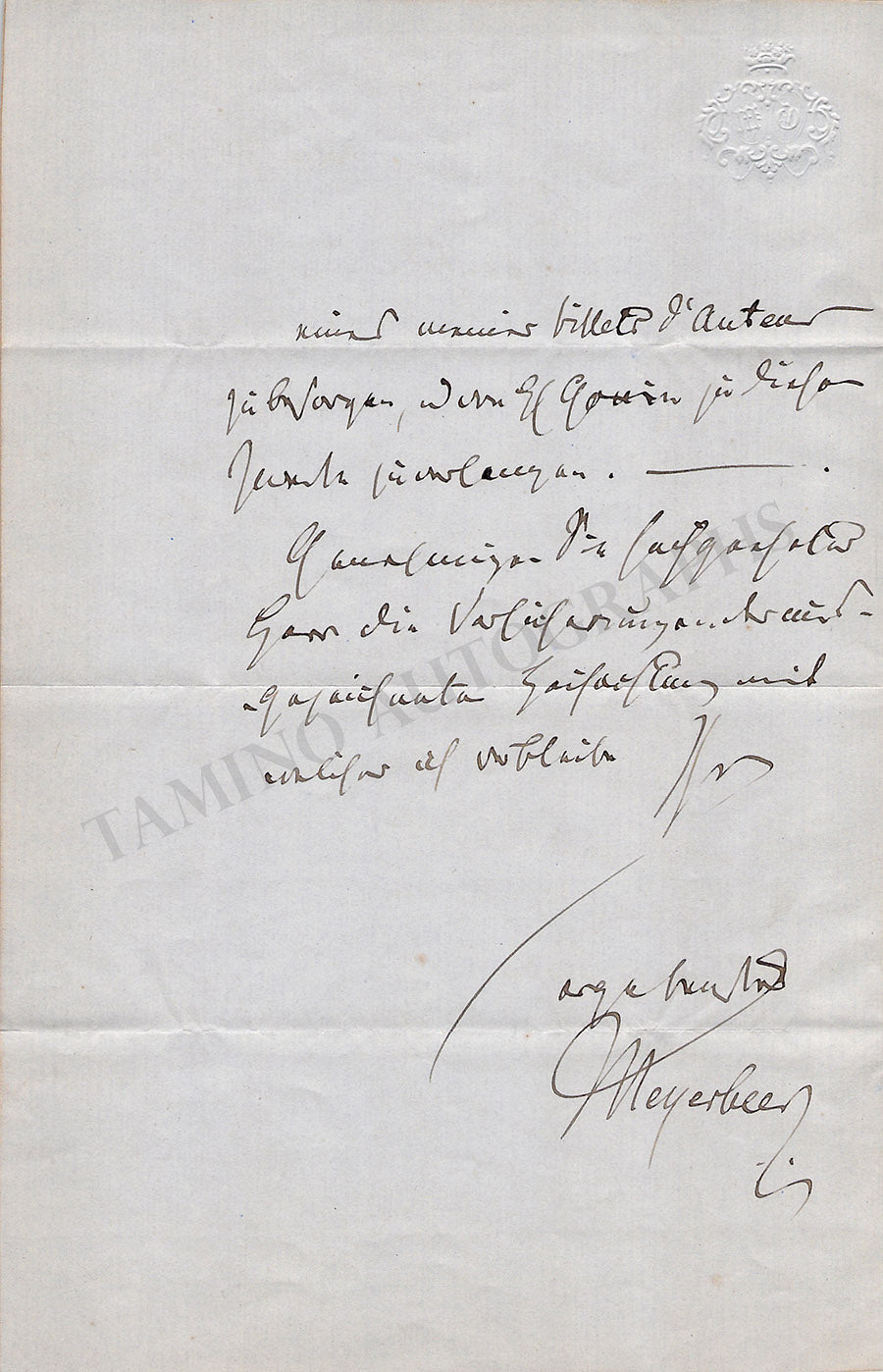 Giacomo Meyerbeer Autograph Note Signed