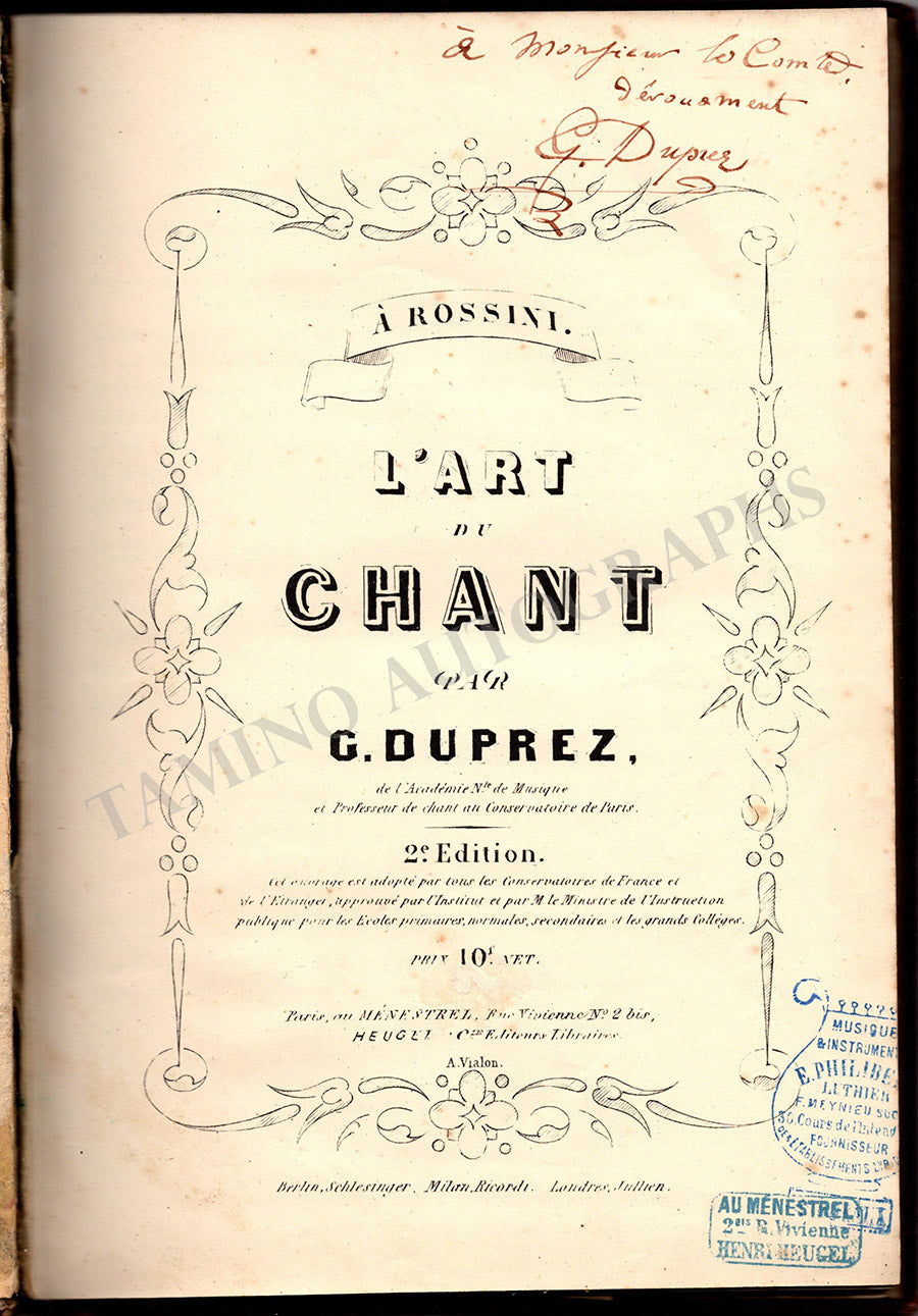 Duprez, Gilbert - Signed Book "L'Art du Chant"
