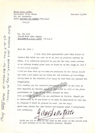 Dalla Rizza, Gilda - Typed Letter Signed 1971