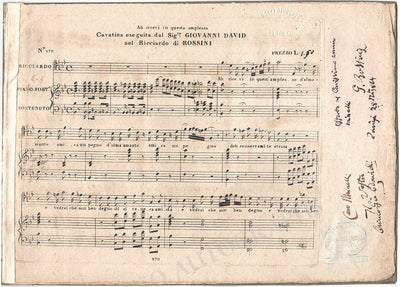 Rossini, Gioachino - David, Giovanni - Signed "Ricciardo e Zoraide" Score 1864