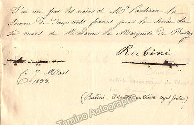 Rubini, Giovanni Battista - Signed Payment Receipt 1833