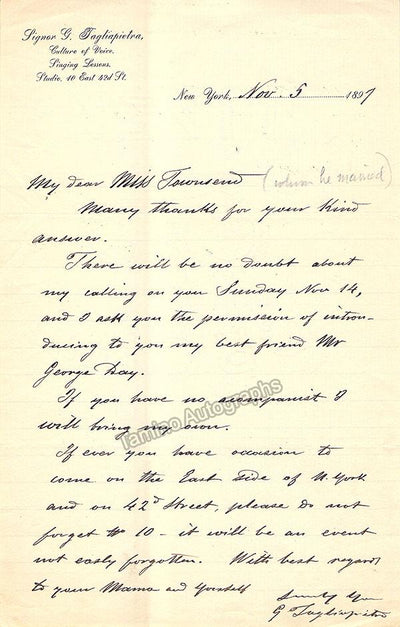 Tagliapietra, Giovanni - Autograph Letter Signed 1897