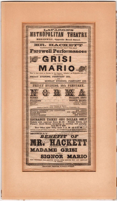 Grisi, Giulia - Mario, Giovanni - Playbill Advertisement