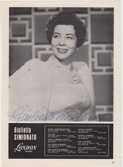 Simionato, Giulietta - Signed Advertisement