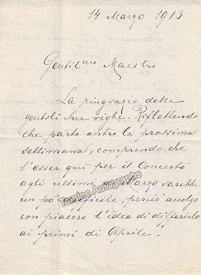Kaschmann, Giuseppe - Autograph Letter Signed 1913