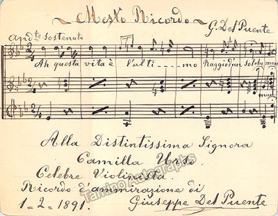 Del Puente, Giuseppe - Autograph Music Quote Signed 1891
