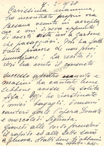 Cobelli, Giuseppina - Autograph Letter Signed 1938