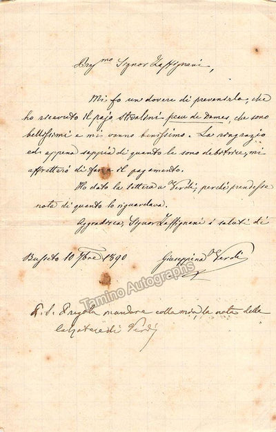 Verdi, Giuseppina - Autograph Letter Signed 1890