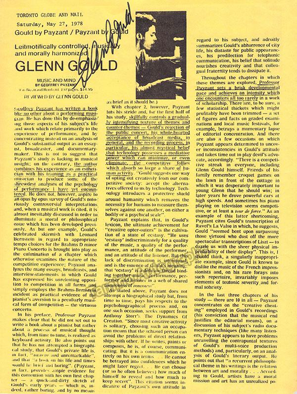 Gould, Glenn - Signed Magazine Article