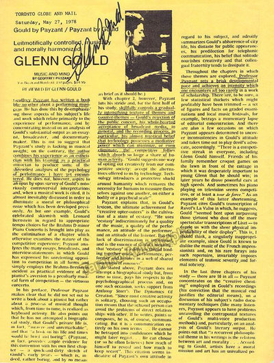 Gould, Glenn - Signed Magazine Article