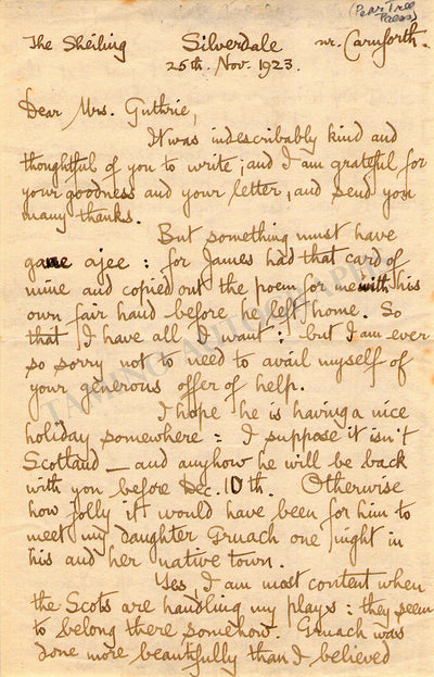 Bottomley, Gordon - Autograph Letter Signed 1923