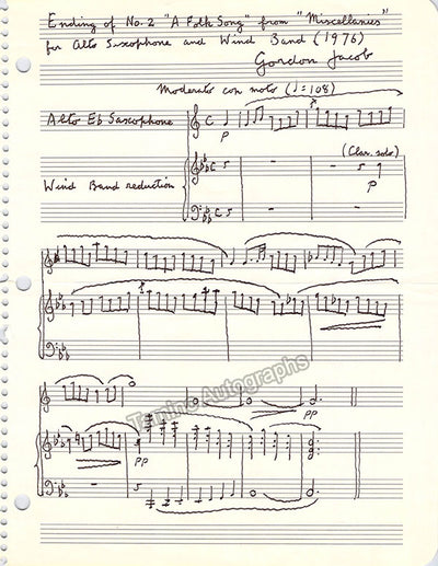 Jacob, Gordon - Autograph Music Quote Signed