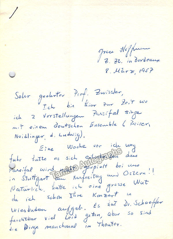 Opera Singers 1950s and 60s - Lot of Autograph Letters Signed + Typed ...