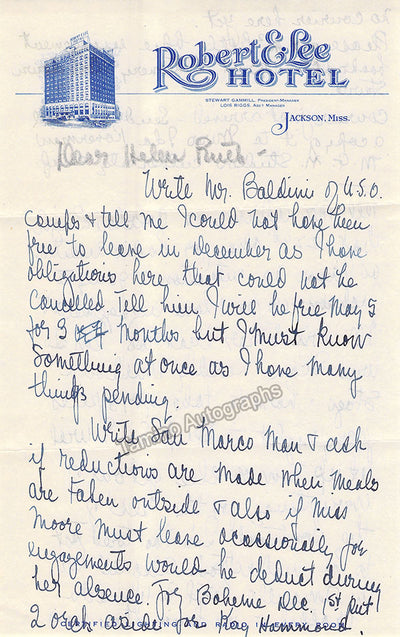 Moore, Grace - Set of Autograph Letter Signed + Typed Letter Signed