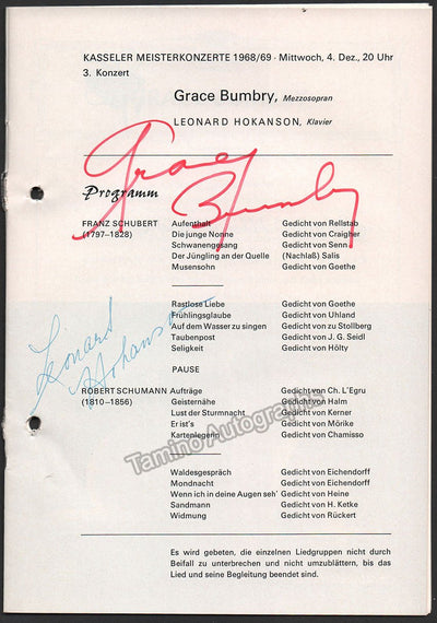 Bumbry, Grace - Hokanson, Leonard - Signed Program Kassel, Germany 1968