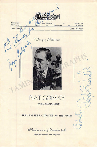 Piatigorsky, Gregor - Signed Program Cover