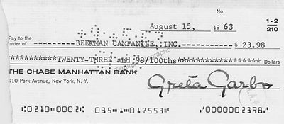 Garbo, Greta - Signed Check 1963