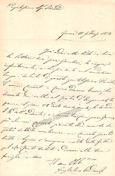 Andreoli, Guglielmo - Autograph Letter Signed 1854