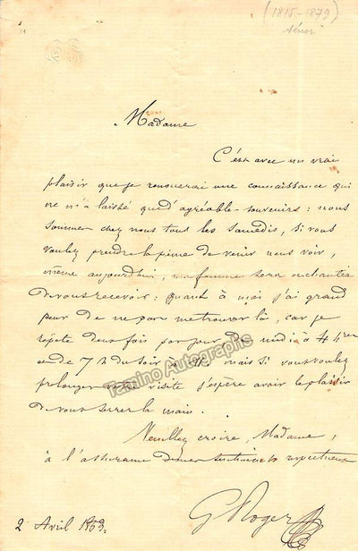 Roger, Gustave - Autograph Letter Signed 1853