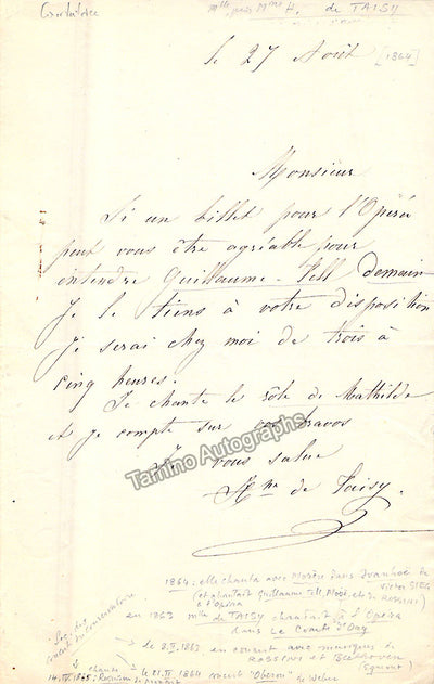De Taisy, H. - Autograph Letter Signed