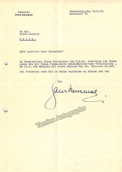 Reinmar, Hans - Typed Letter Signed