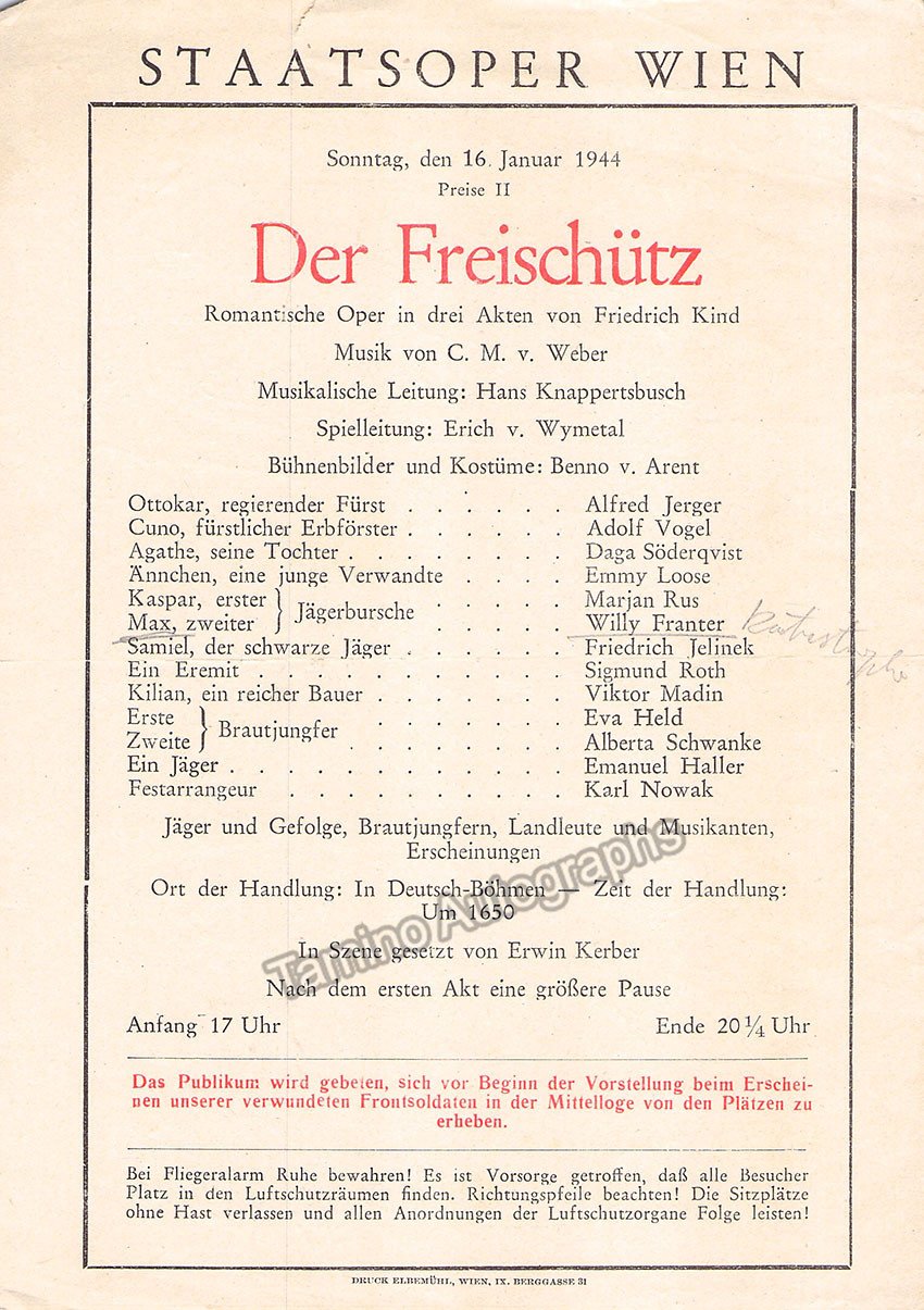 Knappertsbusch, Hans - Berlin Philharmonic Program 1940 - Tamino