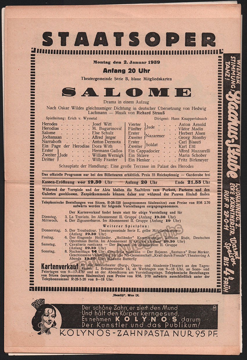 Knappertsbusch, Hans - Program Lot Vienna Opera 1936-1939 - Tamino