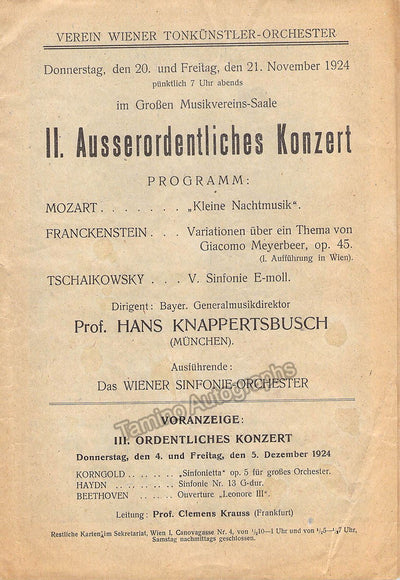 Knappertsbusch, Hans - Programs Wiener Tonkunstler Orchester 1924-27