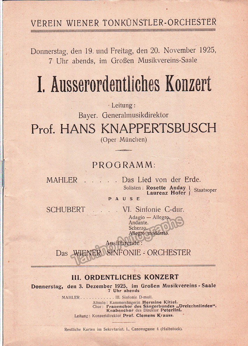 Knappertsbusch, Hans - Program Lot 1923-1942 - Tamino